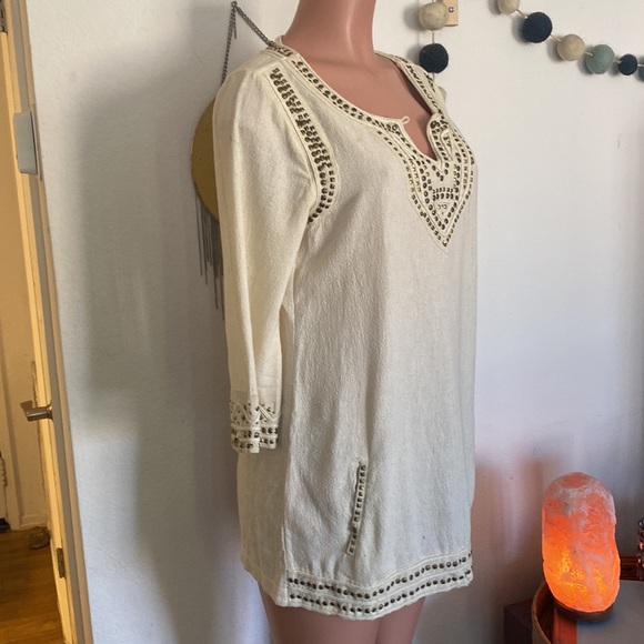 Lucky Brand brass studded linen tunic - Picture 3 of 7